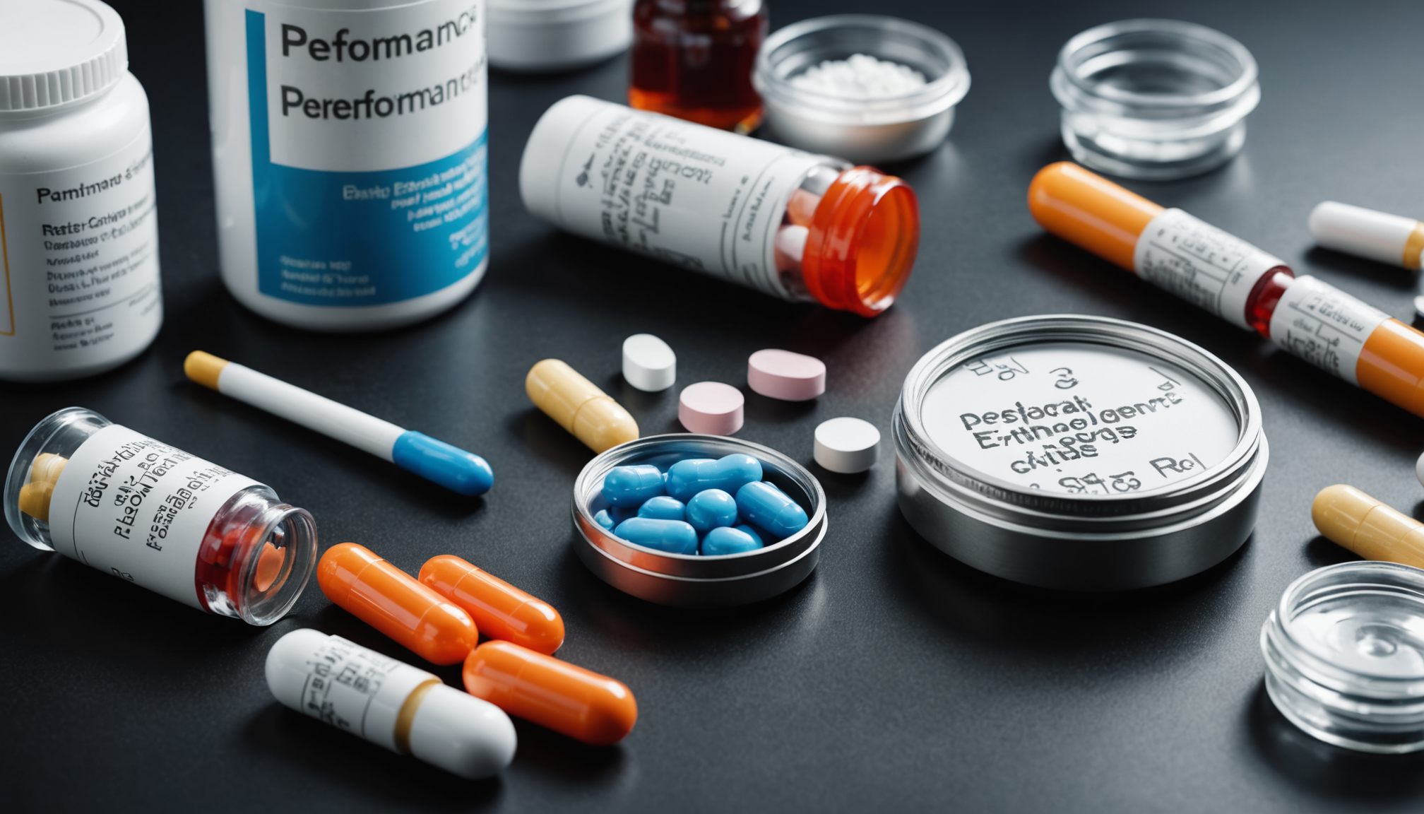 Educational illustration showing different types of performance enhancement drugs and their effects on the body