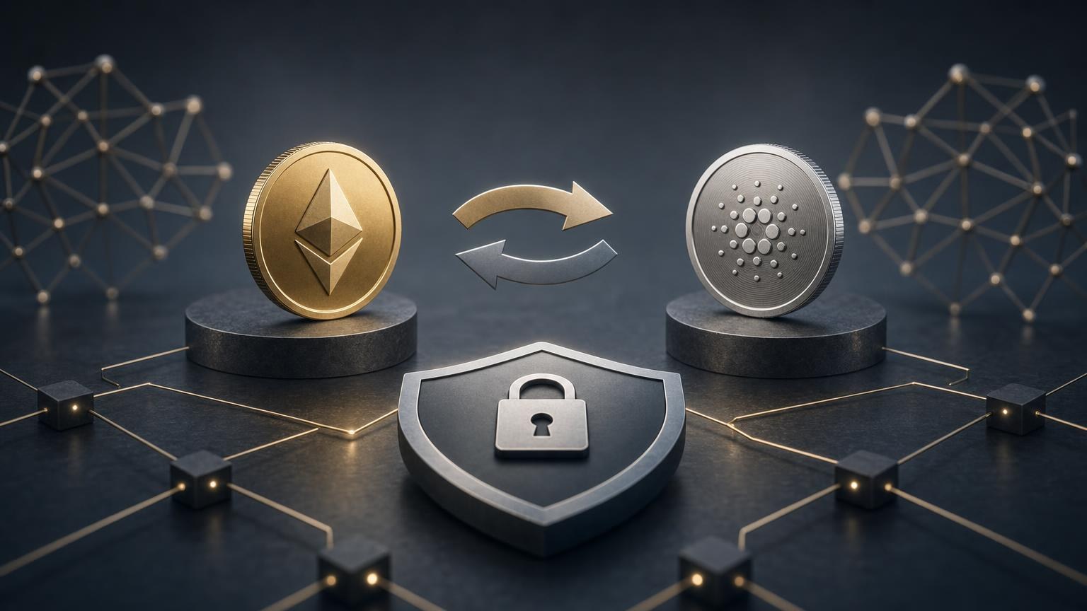 A cryptocurrency holder checking the asset, blockchain network, wallet address, and exchange terms before approving a swap